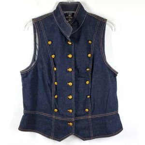 Lauren Jeans Co Blue Jean Vest Brass Anchor Buttons L NWOT